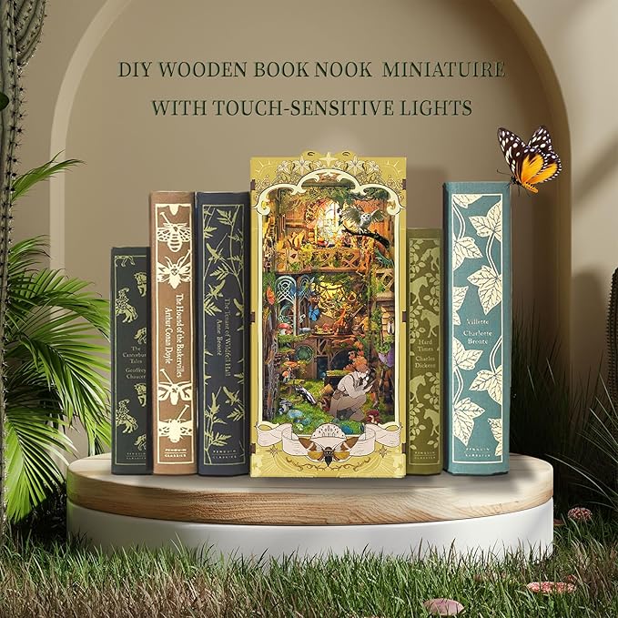DIY Book Nook Kit,DIY Dollhouse Booknook Bookshelf Insert Decor,3D Wooden Puzzles with LED Dust Cover,Book Nook Miniature Kit,Birthday Halloween Home Decor for Teens Adult-Insects Story