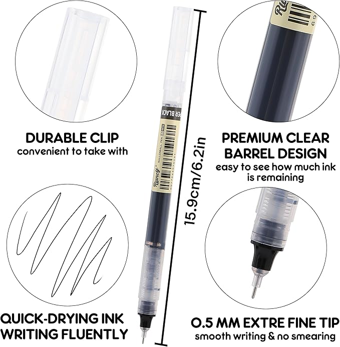 RIANCY Liquid Ink Rollerball Gel Pens, 0.5mm Extra Fine Point Tip, 24ct Assorted Colors, Smooth Writing No Smear No Bleed, Vibrant for Journaling, Drawing, Sketching, School Notes & Art Supplies