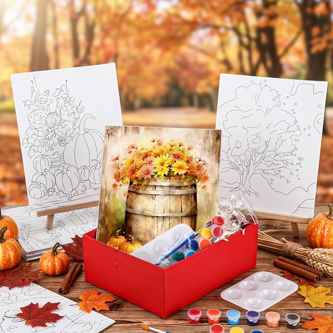Zhanmai 12 Pack Pre Drawn Canvas for Painting Sip and Paint Kit 8" x 10" Paint Party Set Canvas Painting Pre Printed Canvases for Party Favor DIY Virtual Adult's Date Night (Harvest Autumn)