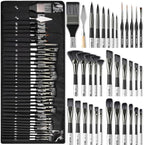 Nicpro 36pcs Paint Brush Set, Professional Paintbrushes with Palette Knife and Cloth Roll, Suitable for Artists and Beginners for Acrylic Painting, Oil, Watercolor, Gouache