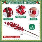15 Pcs Christmas Norfolk Pine Branches with Red Berry Stems, 19" Extra Long Fake Greenery Norfolk Pine Stems Sprigs, Artificial Xmas Branches Plants Pine Leaves for DIY Craft Garland Home Decor