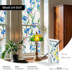 3D Stained Glass Window Film, Decorative Window Privacy Film for Bathroom,Front Door,Home, Sun Blocking Heat Control,Static Cling, Blue Eustoma 23.6inch x 35.4inch