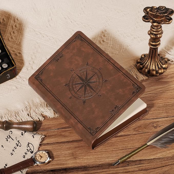 AHGXG Thick Journal Dotted Notebook for Men - 320 Numbered Pages A5 Notebook for Writing, 100gsm Dot Paper, Vintage Leather Hardcover, for Women Work Office School, 5.75'' X 8.38''- Brown