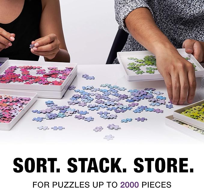 Tidyboss 8 Puzzle Sorting Trays with Lid 10" x 10" - Portable Jigsaw Puzzle Accessories White Background Makes Pieces Stand Out Sort Patterns, Shapes and Colors | for Puzzles Up to 1500-2000 Pieces
