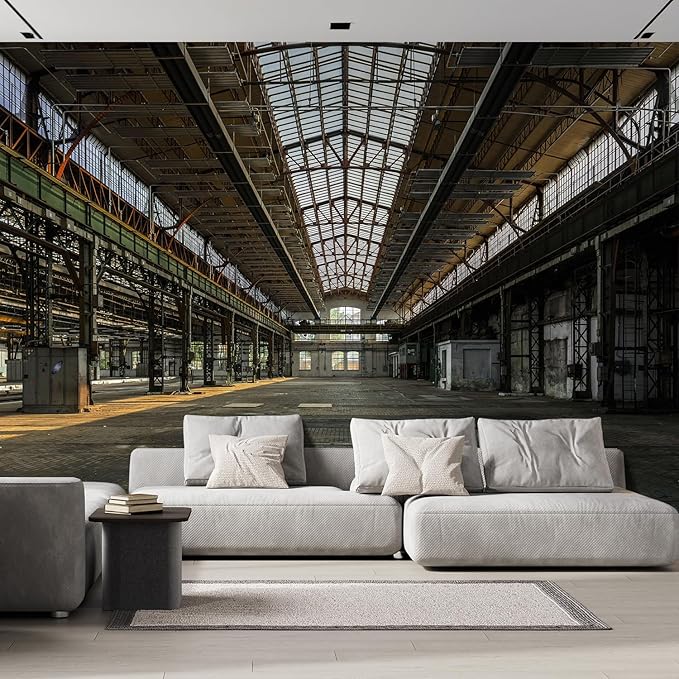 wall26 Industrial Interior of an Old Factory Building Removable Wall Mural | Self-Adhesive Large Wallpaper - 96x144 inches