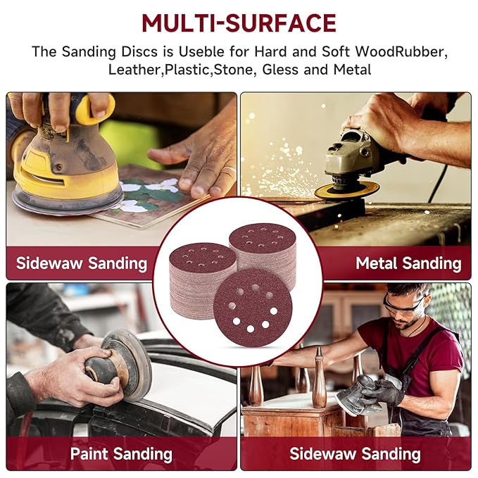 100 PCS 5 Inch Sanding Discs 100 Grit, Round Hook and Loop Sandpaper for Random Orbital Sander