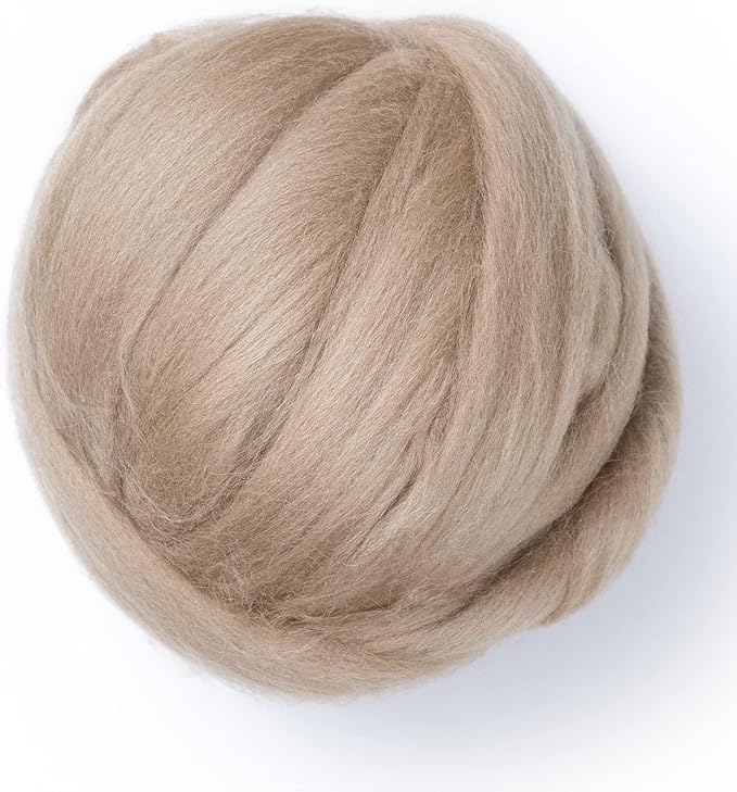 Kondoos Colored Natural Wool roving, 8 OZ. Best Wool for Needle Felting, Wet Felting, handcrafts and Spinning. (Beige, 8oz.)