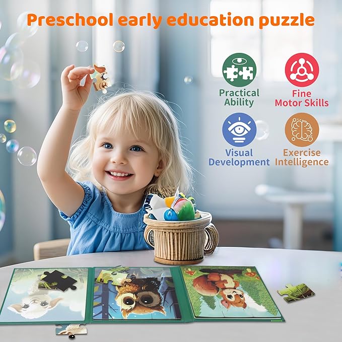 Puzzles for Kids Ages 3-5 36PCS-3 Animal Themes Magnetic Puzzles for Kids 4-6 Travel Puzzle for Airplane/Car/Road Trip/Gift Toys for 3 4 5 6 Year Old Girls and Boys