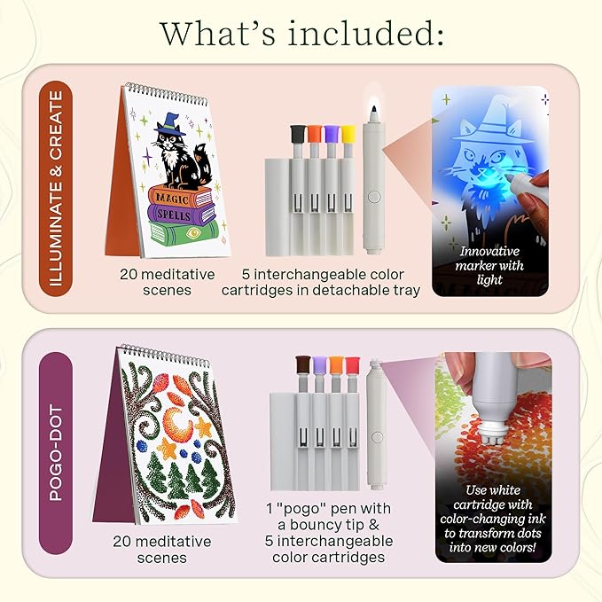 Lifelines FlowArt Activity Pad, 2-Pack Fall Set + Bonus Pad - Guided Art Meditations with Markers - Illuminate & Create and Pogo-Dot - Coloring Books for Teens, Adults & Seniors