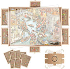 1500 Pieces Rotating Puzzle Board with 6 Drawers,34.25"x25.2" Portable Wooden Jigsaw Puzzle Table with Lazy Susan Spinning Cover