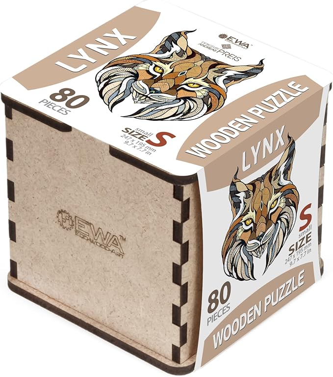 EWA Home Décor – Lynx Small 80 Pieces – Wooden Jigsaw Puzzle for Adults – Perfect for Artistic Home Decoration and Mindful Relaxation