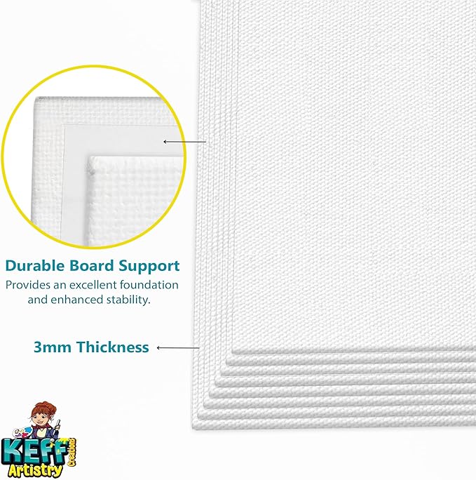 KEFF 12-Pack Bulk Canvas Boards, 9x12 Canvas for Acrylic, Oil, Watercolor, Tempera - 100% Cotton Primed Painting Canvas