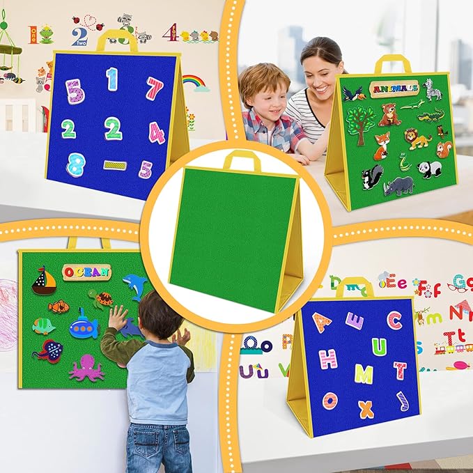 Foldable Felt Board for Toddlers Flannel Board Stories for Preschool Early Learning Interactive Storytelling Double Sided Felt Story Board Reusable Wall Hanging Holiday Gift for Kid (17 * 17)