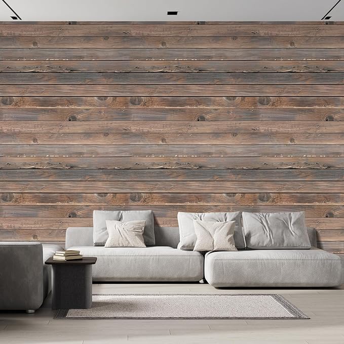 wall26 Horizontal Brown Vintage and Retro Wood Textured Paneling, Wall Mural, Removable Wallpaper, Home Decor - 132x120 inches