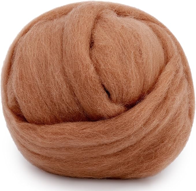 Mayboos Wool Roving Yarn, 1.76oz Colored Natural Wool Roving,Wool Felting Supplies Pure Wool Chunky Yarn for Wet Felting handcrafts and Spinning (Oak Brown)