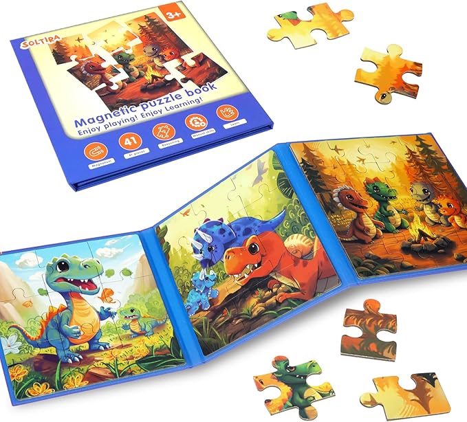 Magnetic Dinosaur Puzzles for Kids Ages 3-5 36PCS-3 Animal Themes Puzzles for Kids 4-6 Travel Puzzle for Airplane/Car/Road Trip/Gift Toys for 3-5 Year Old Girls and Boys