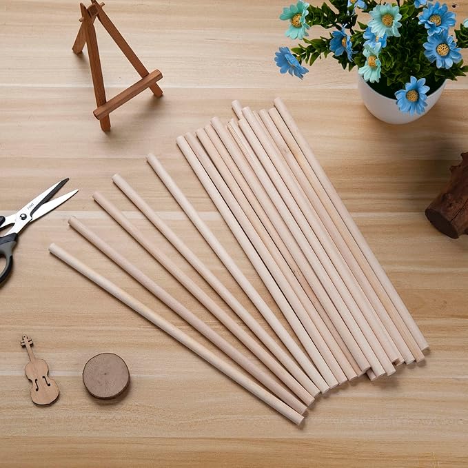 Wooden Dowels Round Wood Dowel Rods 3/8 x 15 Inch, 20PCS Macrame Dowel Wooden Sticks for Crafts, Unfinished Hardwood Sticks for Arts and DIYers, Crafting, Tiered Cake Support and Wedding Ribbon Wands