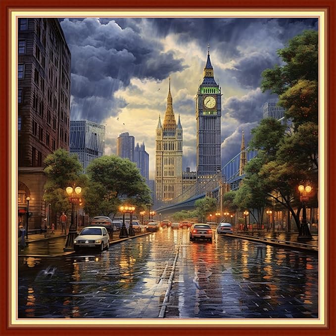 Artvxeay Stamped Cross Stitch Kits Beginners Full Range of Embroidery Starter Kits for Adults Printed Cross Stitching DIY Needlepoint Kit 11CT- (New York Street 18x18 inch)
