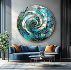 My Photostation.com 10''(25cm) Diameter Aqua Spiral Harmony Round Glass Wall Art Tempered Glass Printing Wall Decor Large Wall Art Wall Hangings