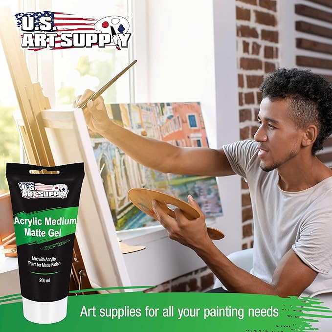 U.S. Art Supply Clear Acrylic Medium Matte Gel, 200ml - (6.7 Ounce) Tube - Increase Viscosity & Transparency in Acrylic Paints