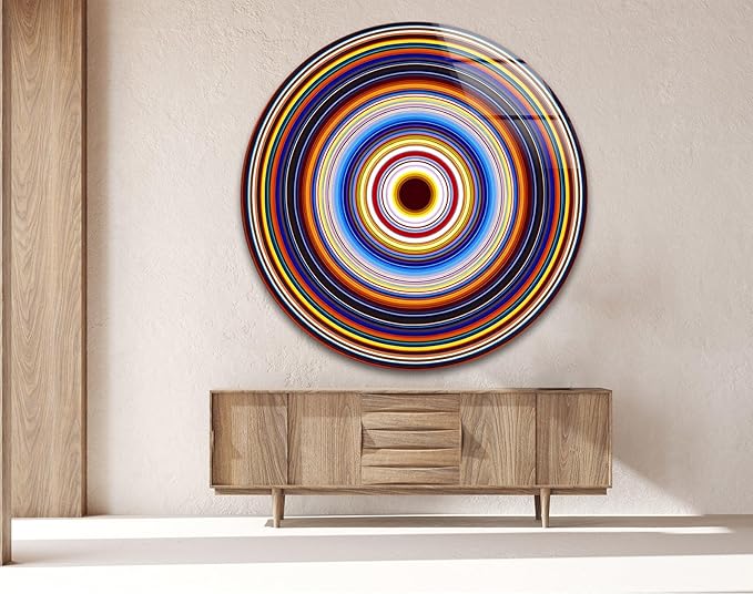My Photostation.com 27.5''(70cm) Diameter Colorful Concentric Circles Round Glass Wall Art Tempered Glass Printing Wall Decor Large Wall Art Wall Hangings