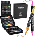TOSAHRE 72 Colors Dual Tip Glitter Markers & Acrylic Marker Set Paint Pens 24 Pack+ Glitter Brush Marker 24 Pack (48 Colors) for Coloring Rock Wood Painting Scrapbooking Card Making & DIY (48 Pack)