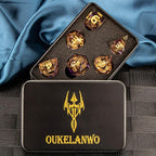 OUKELANWO Magic Lord Rings DND Dice Set with Box, 7Pcs Resin LOTR D&D Dice Set for Role Playing Game, Purple Gold Dungeons Dragons D and D Sharp Edge Dice D20 D12 D10 D8 D6 D4