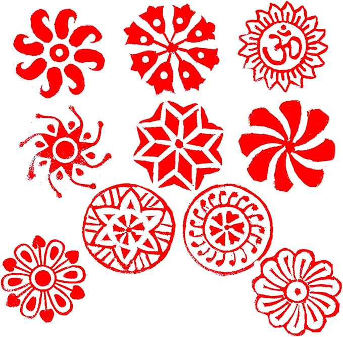 Royal Kraft Round Wooden Printing Stamps (Set of 10) - DIY Henna Fabric Textile Paper Clay Pottery Blocks Htag2182