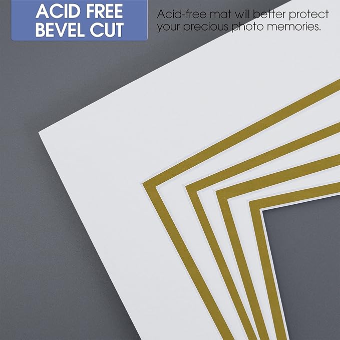 Golden State Art, 11x14 Double Mats for 8x10 - for Photos, Pictures, Frames - Acid-Free, 5 Pack, Off White Over Old Gold