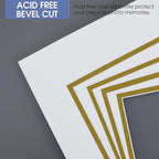 Golden State Art, 11x14 Double Mats for 8x10 - for Photos, Pictures, Frames - Acid-Free, 5 Pack, Off White Over Old Gold