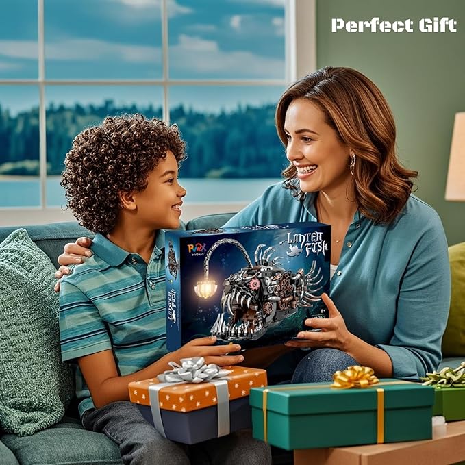Mechanical Angler Fish Building Block Set - STEM Toys for Boys & Girls 8-14+, Deep Sea Ocean Creature Kit, Home/Office Decor with Light, Great Gift for Kids & Adults(1038+Pieces)