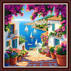DMCXART Counted Cross Stitch Kits for Adults Needlepoint Kits Unprinted Cross Stitching Embroidery Kit 11CT Cross Stitch Supplies-Seaside Scenery 18x18 inch