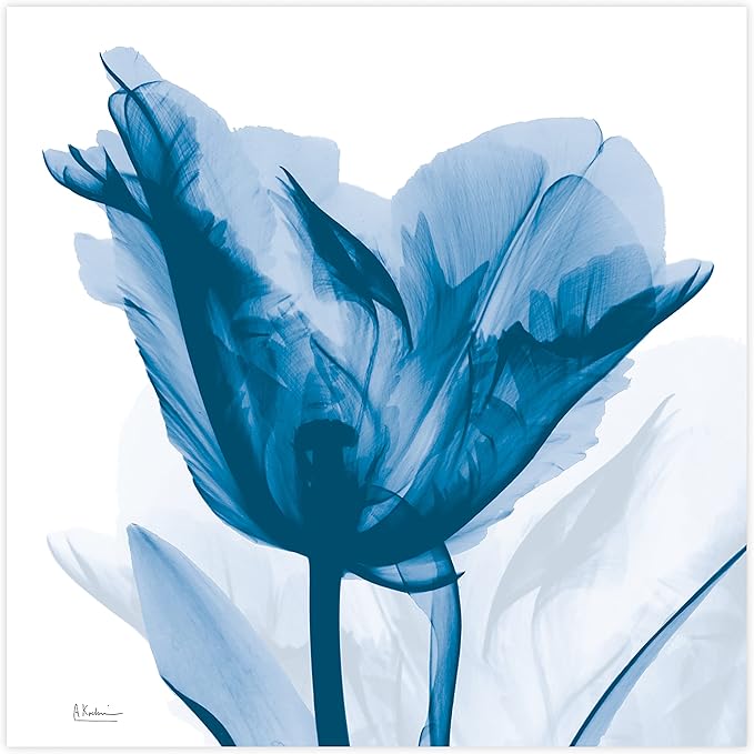 Empire Art Direct Frameless Free Floating Tempered Glass Panel Graphic Wall Art Ready to Hang, 24" x 24", Lusty Blue Tulip
