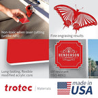 Trotec TroLase | 12"x12"x1/16", 8 Pcs | Red/White | 2 Ply | Modified Acrylic | Laser Engraving Double Color Plastic Sheet | Engraving Blanks for Laser, Saw, Guillotine | Made in USA