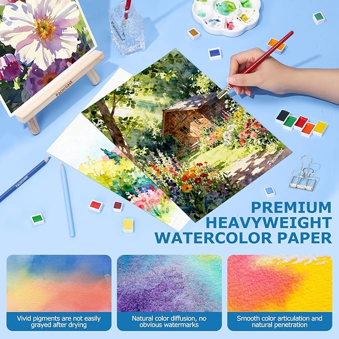 Pacocoast Watercolor Paper, 9"X12" Cold Press Artist Sketchbook, (300gsm/140lb) Water Color Pads for Acrylic, Gouache & Pencil. Painting Drawing Paper Book, Art Supplies for Adults & Kids, Teal