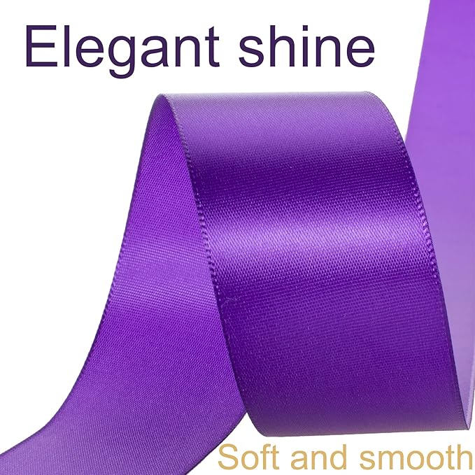 1-1/2 Inch Purple Ribbon, 50 Yards Craft Polyester Satin Ribbon Perfect for Gift Wrapping, Handmade Roses, Wedding Party Decorations and DIY Crafts
