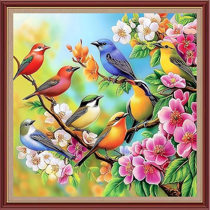 DMCXART Counted Cross Stitch Kits for Adults Needlepoint Kits Unprinted Cross Stitching Embroidery Kit 11CT Cross Stitch Supplies-Flower Bird Family 18x18 inch