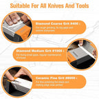 Goodjob Diamond Sharpening Stone 3 Side Grit 400/1000/8000 Premium Industrial Diamond & Ceramic Whetstone Knife Sharpener Suitable for Steel of any Hardness with Angle Guide and Non-Slip Base (GB-3D)