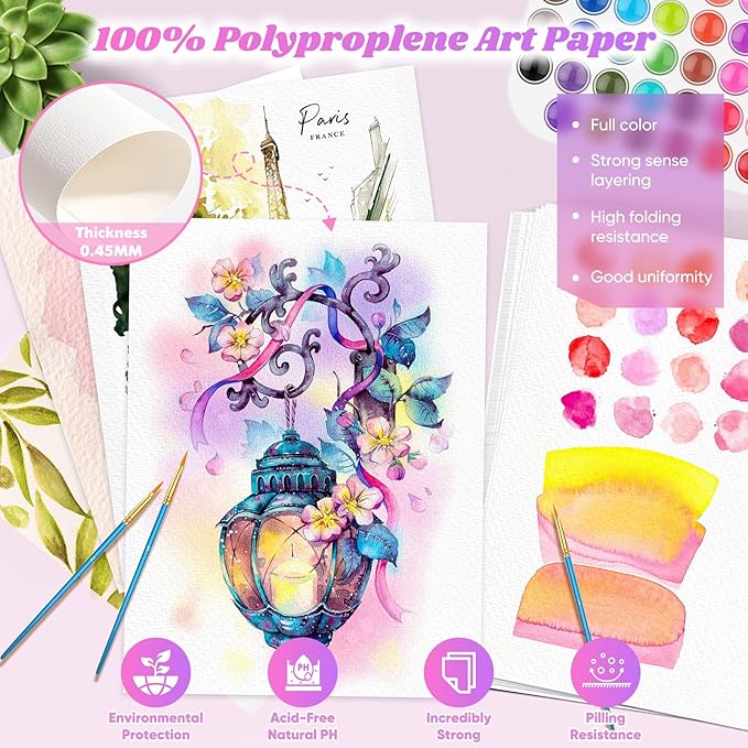 64 Sheets Watercolor Paper, 5"x7" Water Color Paper, 140lb/300gsm Artist Sketch Easel Acrylic Painting Loose Drawing Paper Bulk, Art Supplies for Kids Child Adults, Watercolors, Watercolor Paint Set