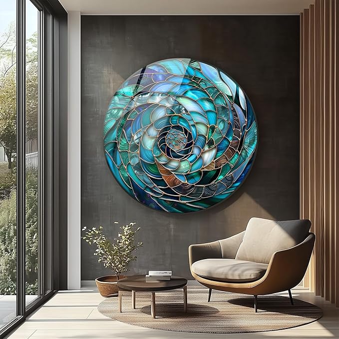 My Photostation.com 39,4''(100cm) Diameter Ocean Vortex Spiral Round Glass Wall Art Tempered Glass Printing Wall Decor Large Wall Art Wall Hangings