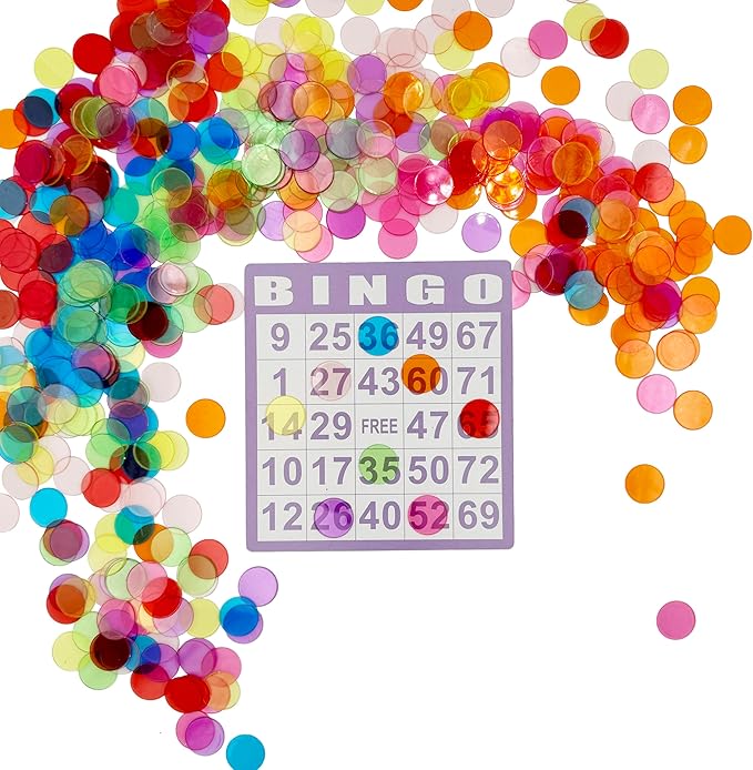 500 Pcs of 3/4 inch Transparent 8 Color Clear Bingo Counting Chips Plastic Markers for Bingo Games, Math Counters,Classroom,Fun Family Game Night, Large Group Games