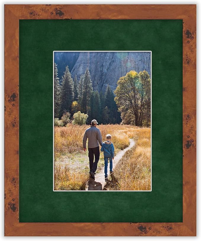 8x10 Mat Bevel Cut for 6x8 Photos - Acid Free Green Suede Precut Matboard With Backing Board and Crystal Clear, Self Seal Photo Mat Bag - For Pictures, Photos, Framing - 4-ply Thickness