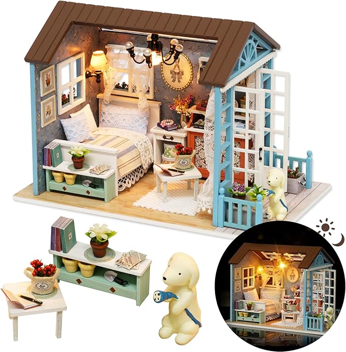 DIY Miniature House Kit, DIY Dollhouse Kit for Adults to Build, Mini House Kit with LED, Mayberry Street Miniatures, Ideal Gifts for Birthday,Valentine Christmas(Forest Times)