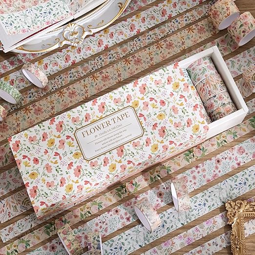 32 Rolls Washi Tape Set, Colored Floral Decorative Masking Tape, Artists Tapes for Journaling, Junk Journal, DIY Craft Projects, Scrapbooking Supplies Decor