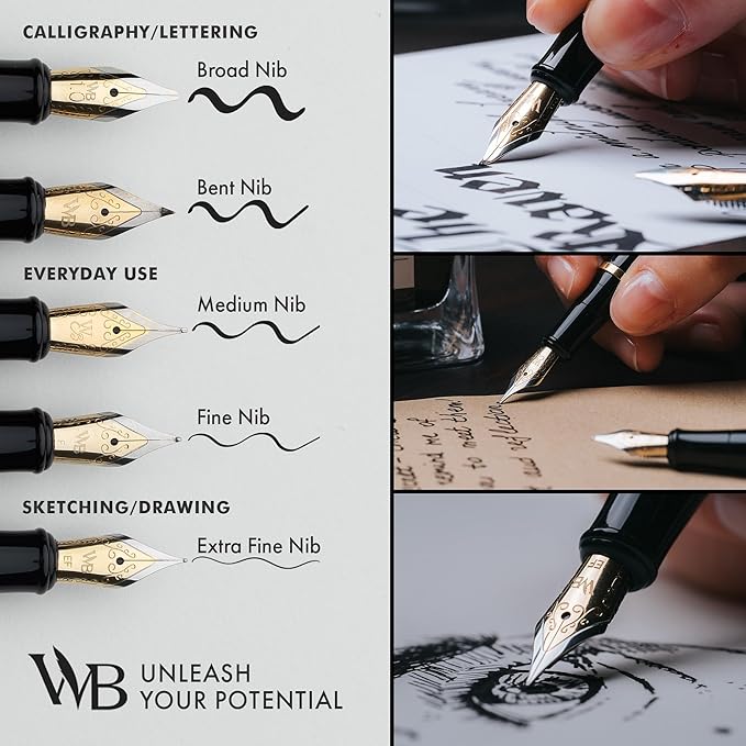 Wordsworth & Black Fountain Pen Set, 18K Gilded Extra Fine Nib, Includes 24 Pack Ink Cartridges, Ink Refill Converter & Gift Box, Gold Finish, Calligraphy, [Imperial Blue], Perfect for Men & Women