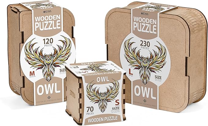 EWA Home Décor – Owl Small 70 Pieces – Wooden Jigsaw Puzzle for Adults – Perfect for Artistic Home Decoration and Mindful Relaxation