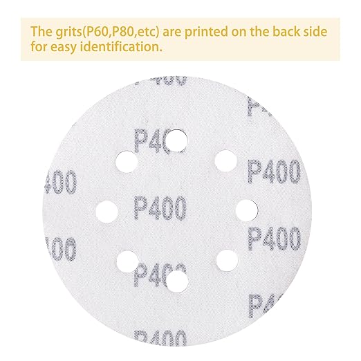 150PCS 400 Grit Gold Sanding Discs, 5-Inch 8-Hole Sandpaper for Random Orbital Sander, for Automotive or Woodworking