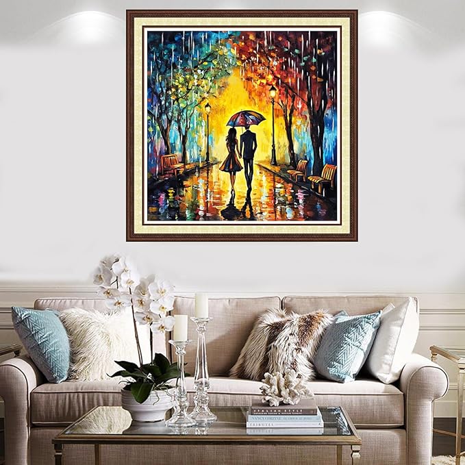 Findvoor Counted Cross Stitch Kits for Adults Full Range of Cross Stitching Embroidery Unprinted Pattern for Beginners, 11CT Needlepoint Kit Patterns Embroidery Kits-Couples Taking a Walk 18x18 inch