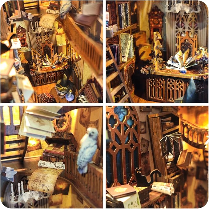 DIY Book Nook Kit,New DIY Dollhouse Booknook Bookshelf Insert Decor,3D Wooden Puzzles with LED,Book Nook Miniature Kit,Birthday Easter Home Decor for Teens Adult-Magic World