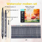 Watercolor Pens Set, 36-Color Dual Tip Paint Markers, Water-Based Coloring Markers with 1 Aquapen, 1 Colorless Blender, 1 Black Marker, and 12-Page Pad, Art Supplies for Artists and Beginners